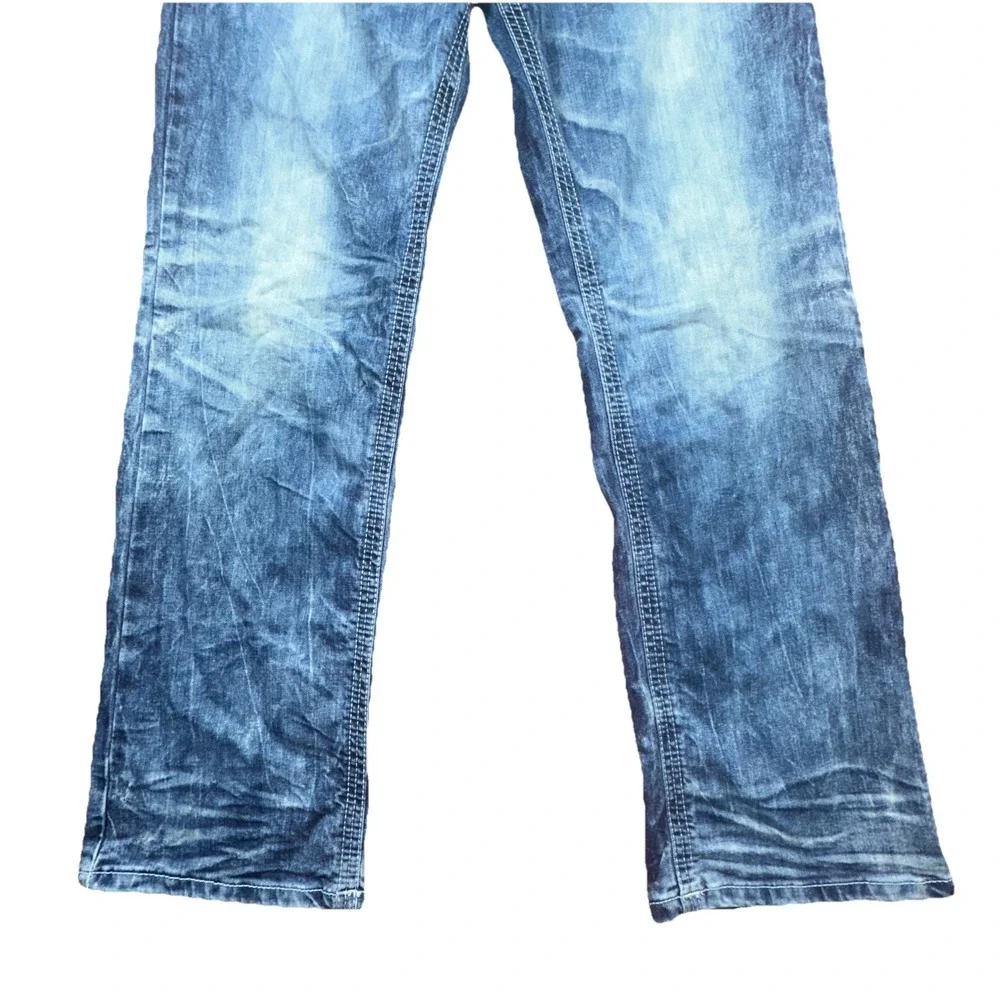 Affliction Grant Men's Jeans 36x32 Blue Distressed Straight Fit Street wear